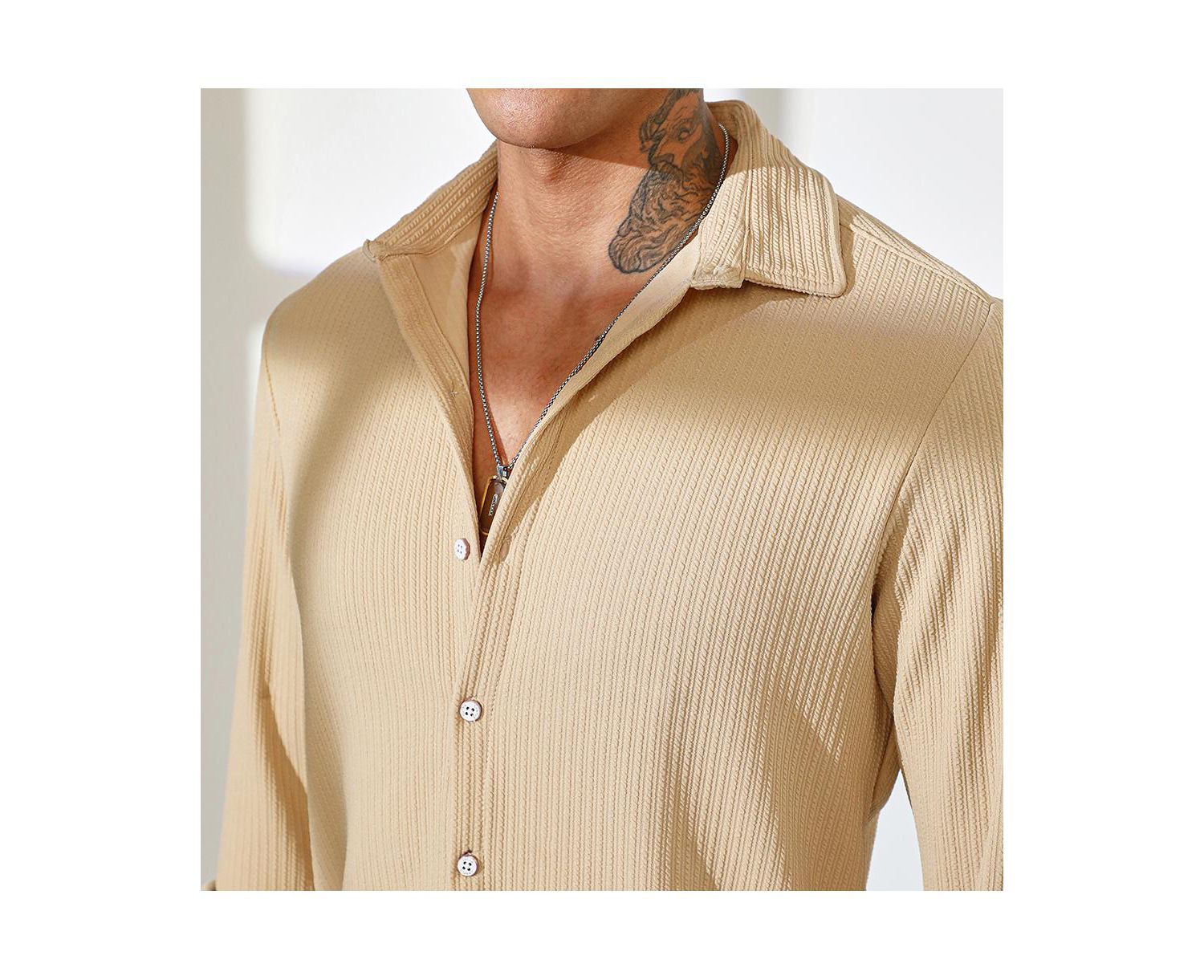 Men's Butter Yellow Stripe-Creased Shirt