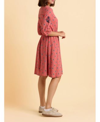 Women's Rolling 3/4 Sleeve Round Neck Midi Dress