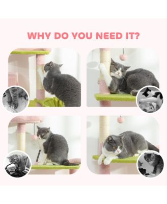 74" Flower Cat Tree, Large Cat Tower with Scratching Post & Board