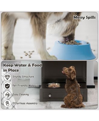 Pet Feeding Station Furniture w/ Double Pull Out Dog Bowl Food Cabinet