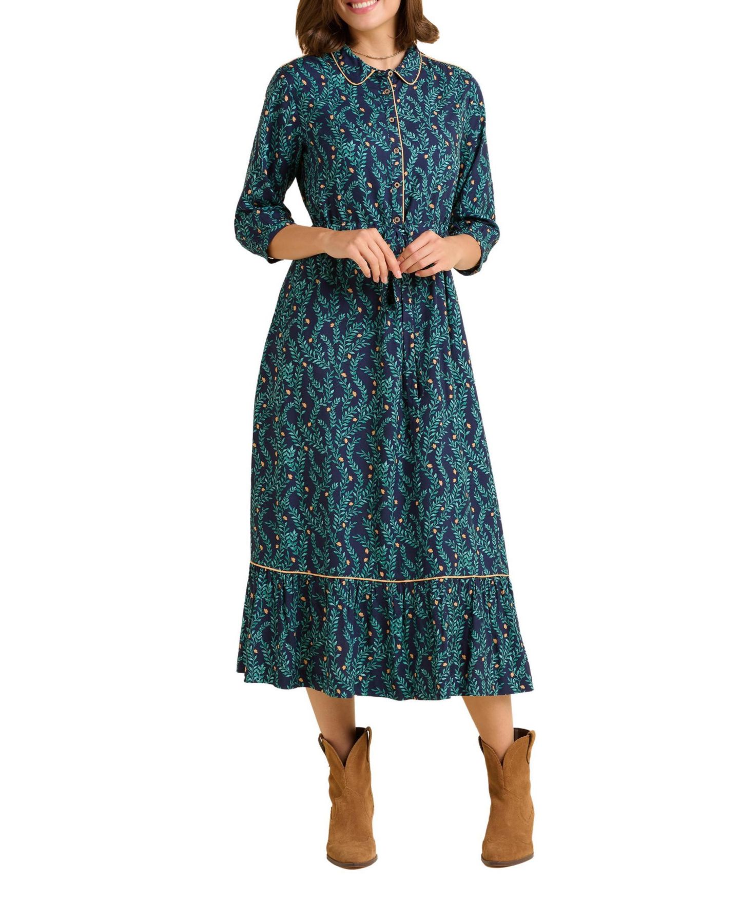Женское платье Brakeburn Skye 3/4 Sleeve Shirt Midi, цвет: Зелёный — фото 8