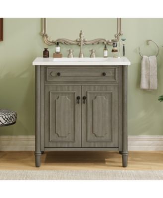 31" Vintage Bathroom Vanity with Sink, Soft-Close Doors, Curved Profile & Adjustable Shelf