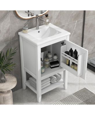 20" Bathroom Vanity with Sink, Bathroom Cabinet with Soft Closing Door, Storage Rack and Open Shelf, White