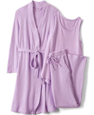 Women's Brushed Cozy Waffle Jersey 3 Piece Pajama Set - Tank Top Pant and Robe