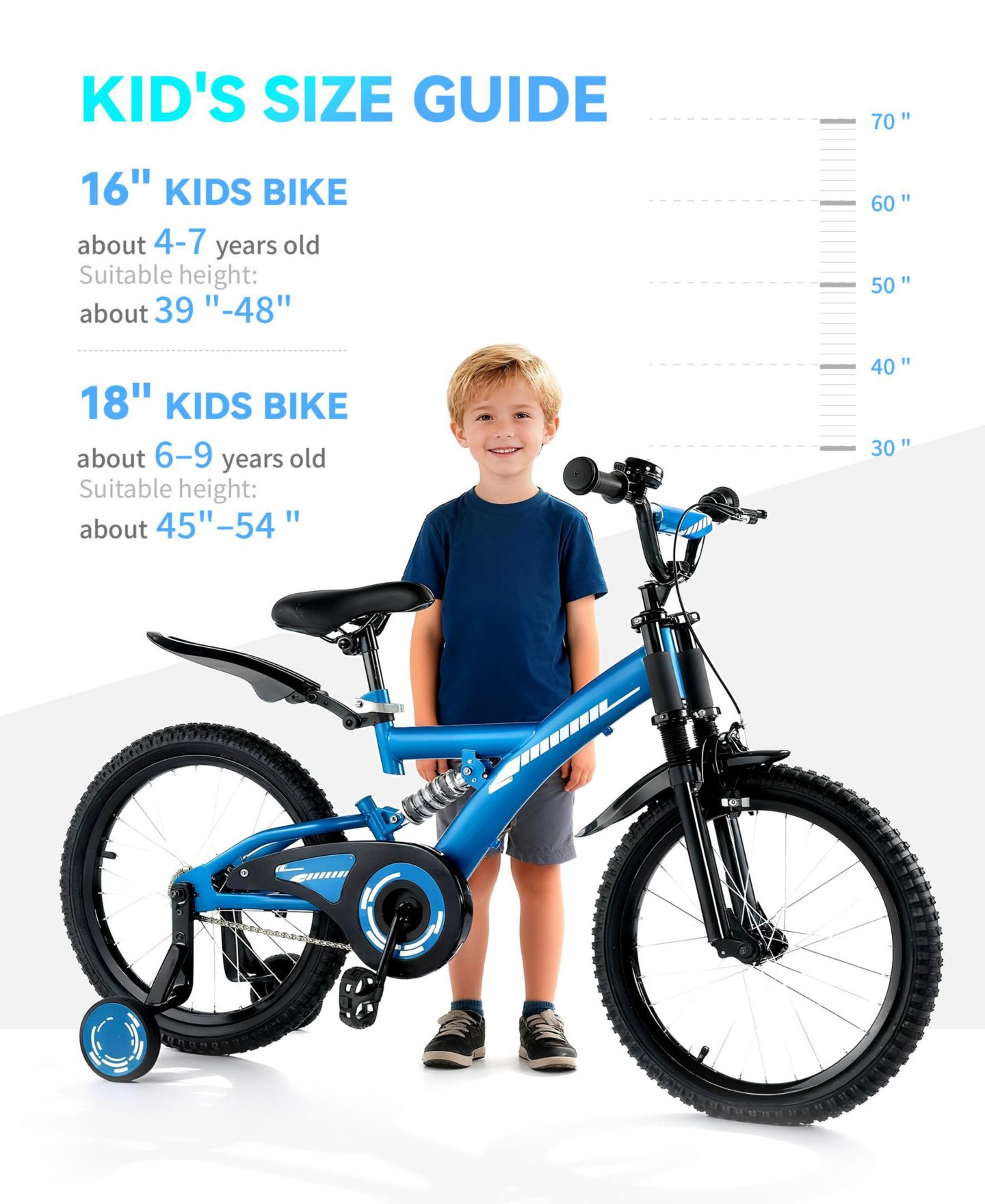 Детская игрушка SUGIFT 18-Inch Kids' Bike with Training Wheels, Adjustable Seat & Coaster Brake, Ages 4-9, цвет: Синий — фото 7