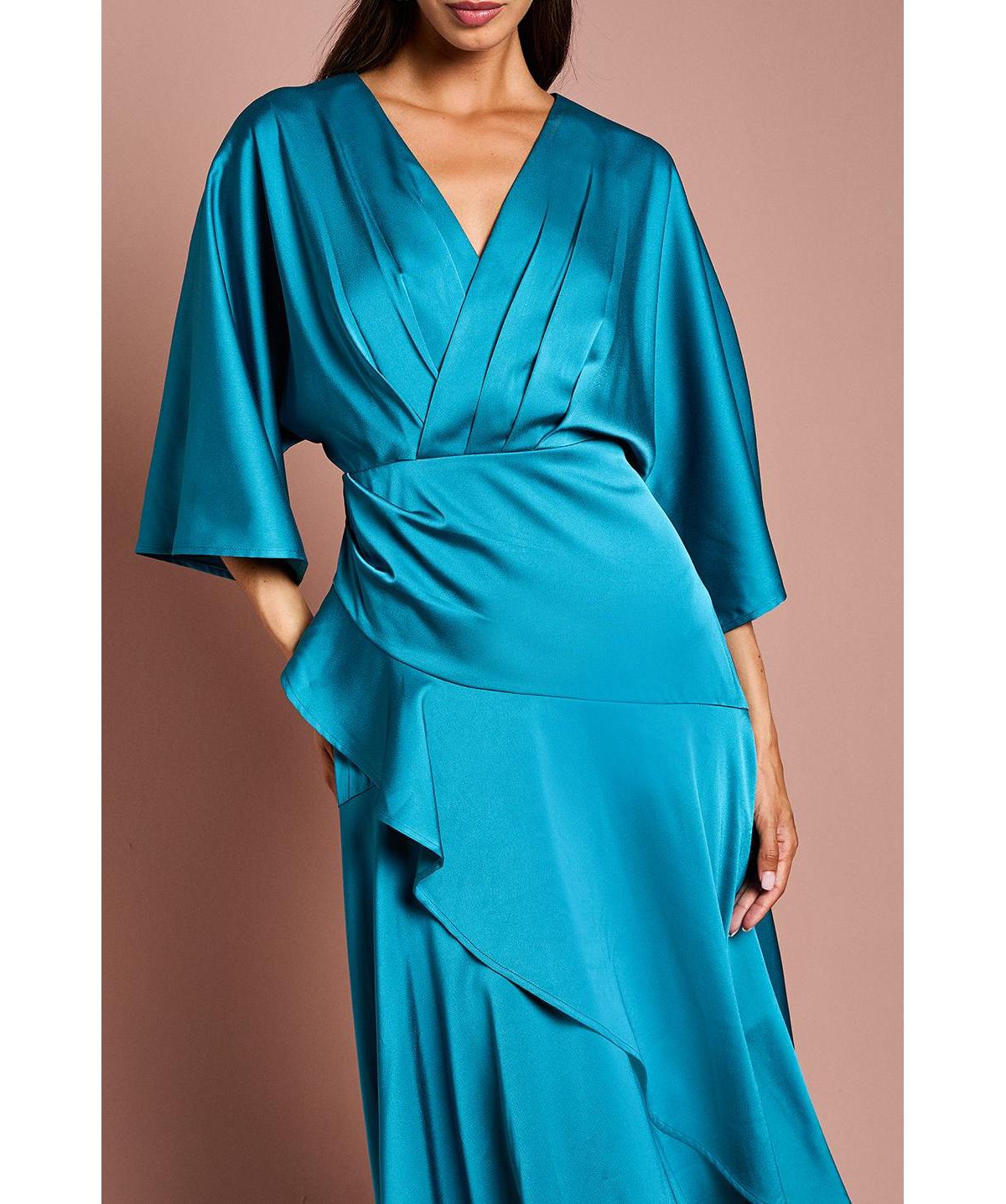 Coast Women's Satin Back Crepe Ruffle Wrap Midi Dress