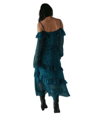 Women's Ruffle Cold Shoulder Midi Dress