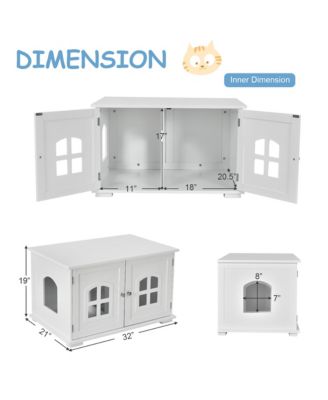 Large Wooden Cat Litter Box Enclosure Hidden Cat Washroom w/ Divider