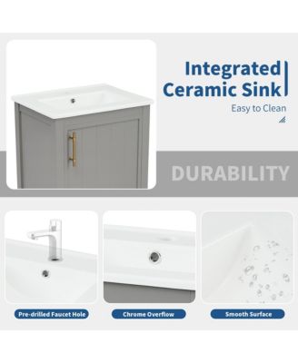 20" Bathroom Vanity with Sink, Bathroom Cabinet with Soft Closing Door, Storage Rack and Open Shelf, White