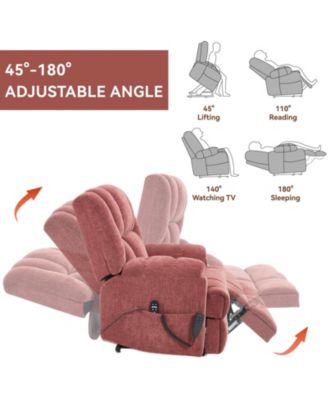 Dual Motor Heat Massage Infinite Position Up to 350 LBS Electric Power Lift Recliners with Power-Remote, Medium-firm and Heavy Duty, Red