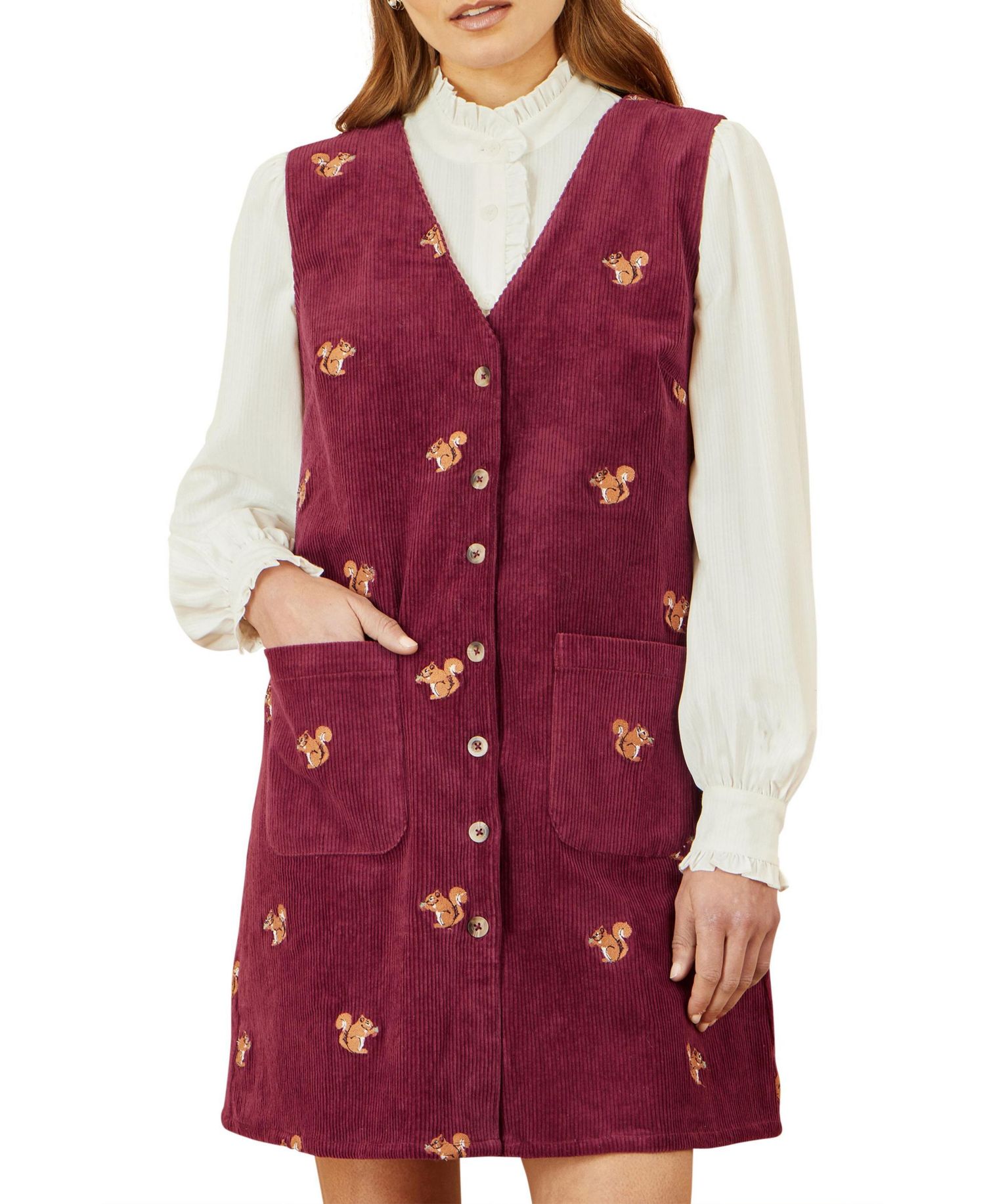 Women's V-Neck Cord Pinafore Dress