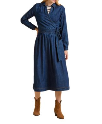 Women's Fern Long Sleeve V-Neck Shirt Midi Dress