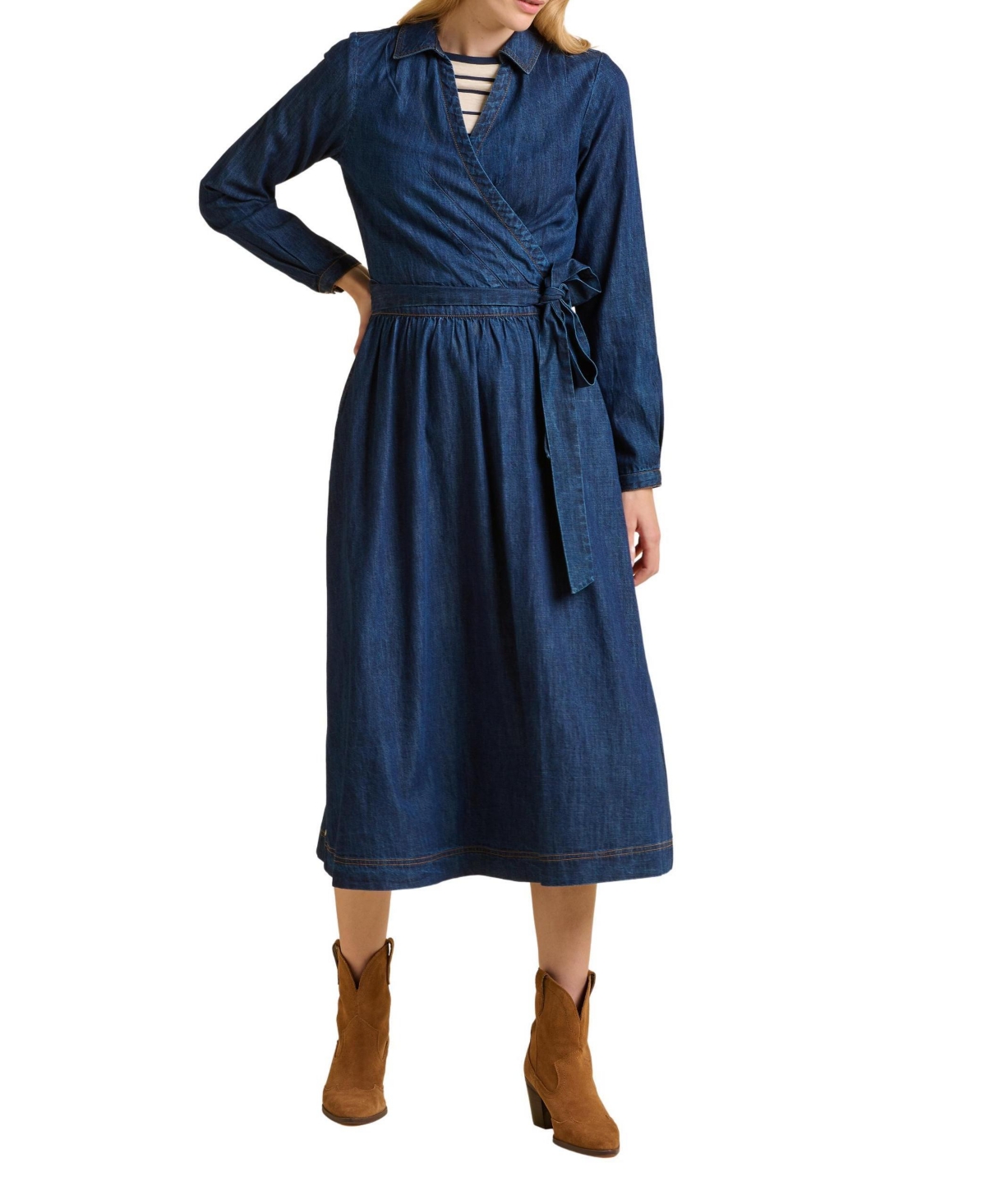 Brakeburn Women's Fern Long Sleeve V-Neck Shirt Midi Dress