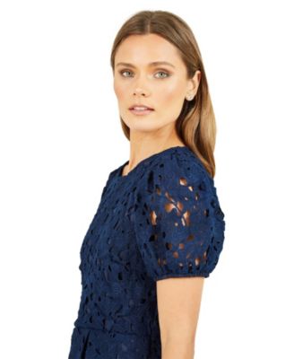 Women's Lace Skater Dress With Puff Sleeves