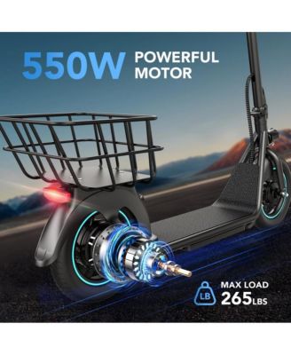 Folding Electric Scooter for Adults: 12" Solid Tires, Basket, 550W Motor, Up to 20 Miles Range.