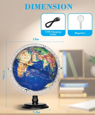 13-Inch Raised Relief Light-Up Globe with AR App – Interactive LED Educational World Globe for Kids