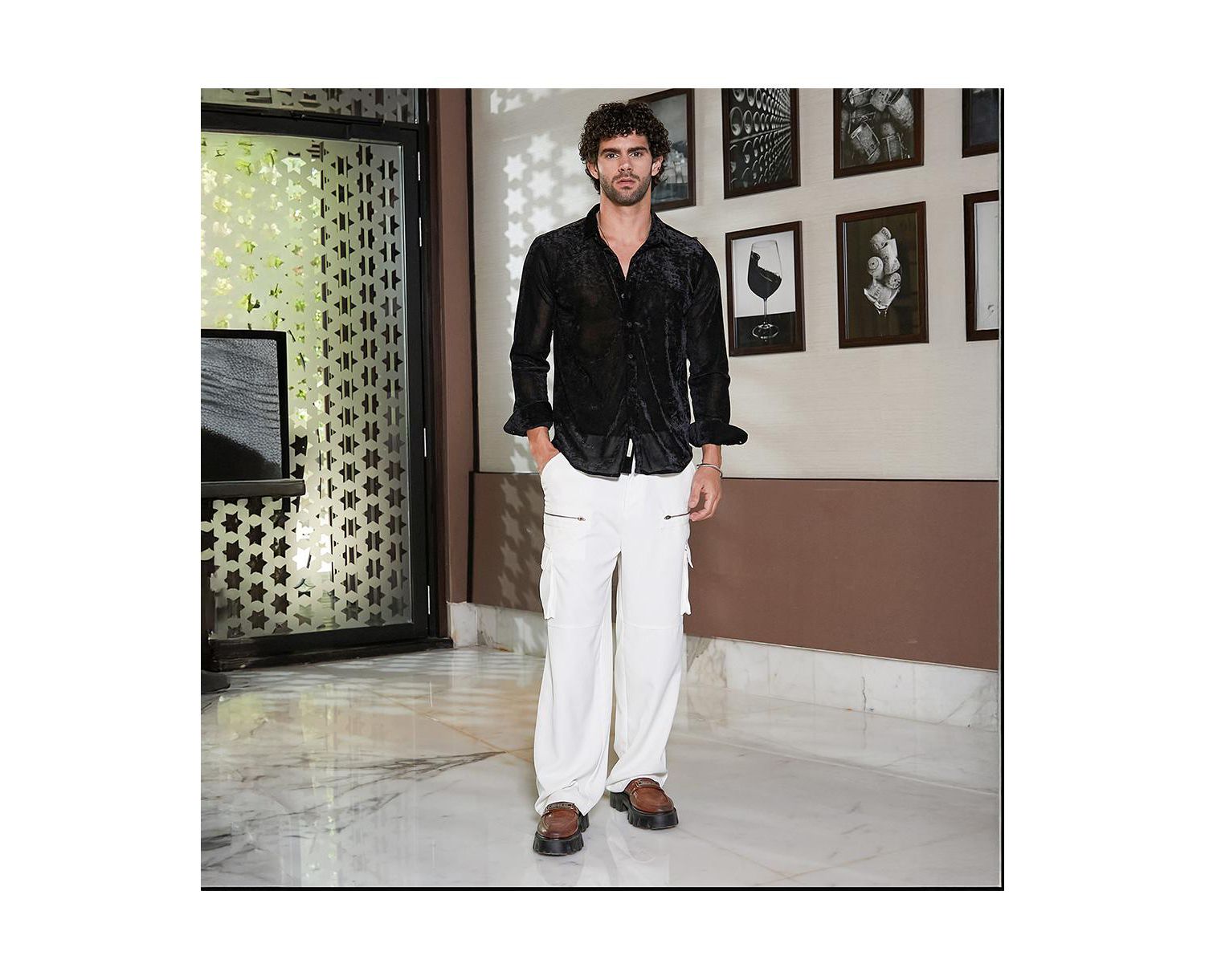 Men's Onyx Black Solid Velvet Shirt