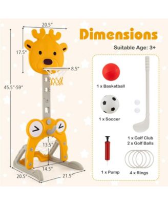 4-in-1 Toddler Height Adjustable Basketball Hoop with Ring Toss for 3+ Kids