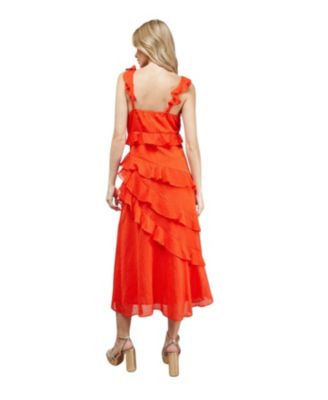 Women's Dobby Ruffle V-Neck Tiered Midi Dress