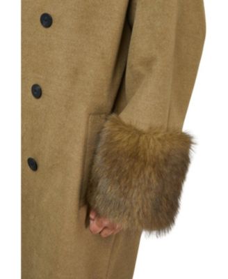 Women's Patch Pocket Faux Fur Cuff Maxi Coat