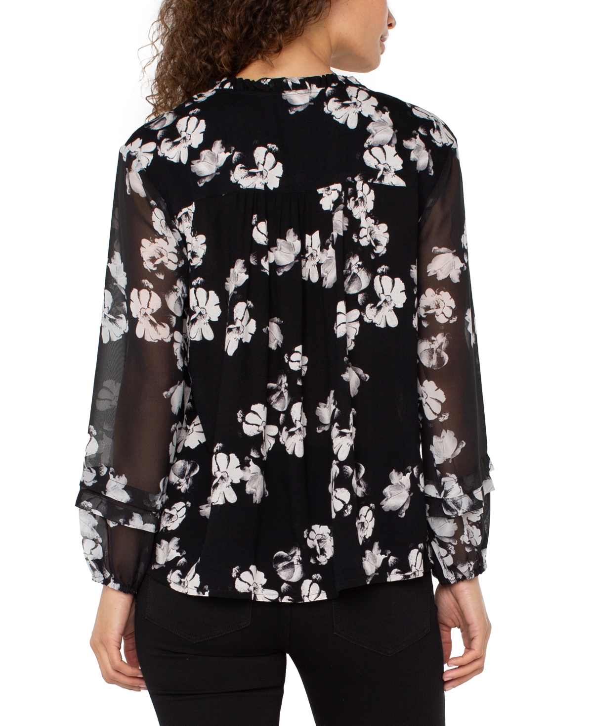 Liverpool Los Angeles Women's Long-Sleeve Popover Shirred Woven Blouse