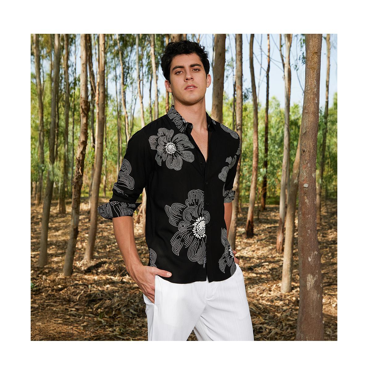 Campus Sutra Men's Obsidian Black Maxi-Flora Shirt
