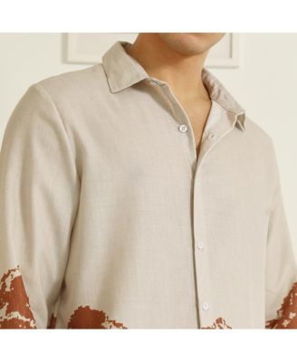 Men's Beige Rayon Shirt With Abstract Mountain Print
