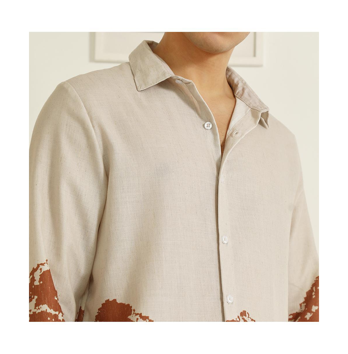 Campus Sutra Men's Beige Rayon Shirt With Abstract Mountain Print