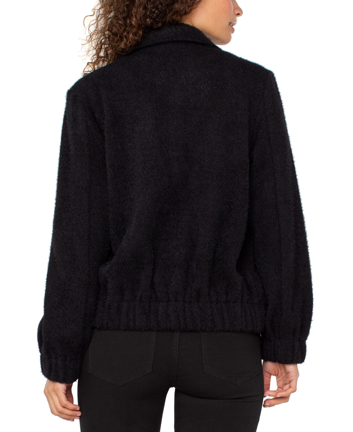 Liverpool Los Angeles Fuzzy Collared Bomber Jacket In Black