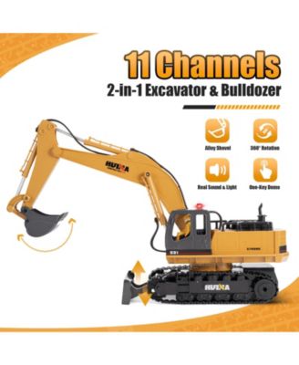 1:16 Kids' Play RC Excavators and Bulldozer Vehicles Toys with Metal Shovel/Spray/Lights/Sounds