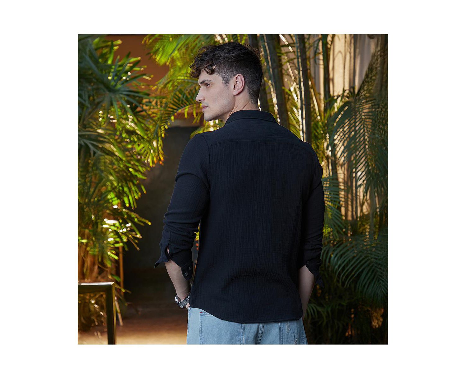 Men's Midnight Black Breezy-Weave Shirt