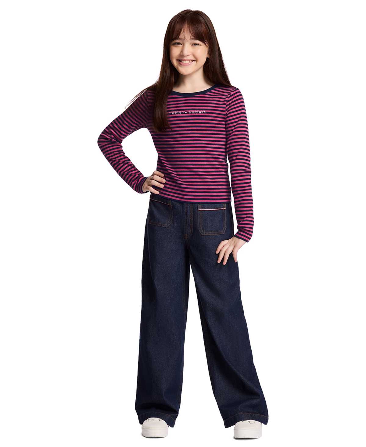 Tommy Hilfiger Girls 7-16 Feeder Stripe Rib Long-sleeve T-shirt In Pink