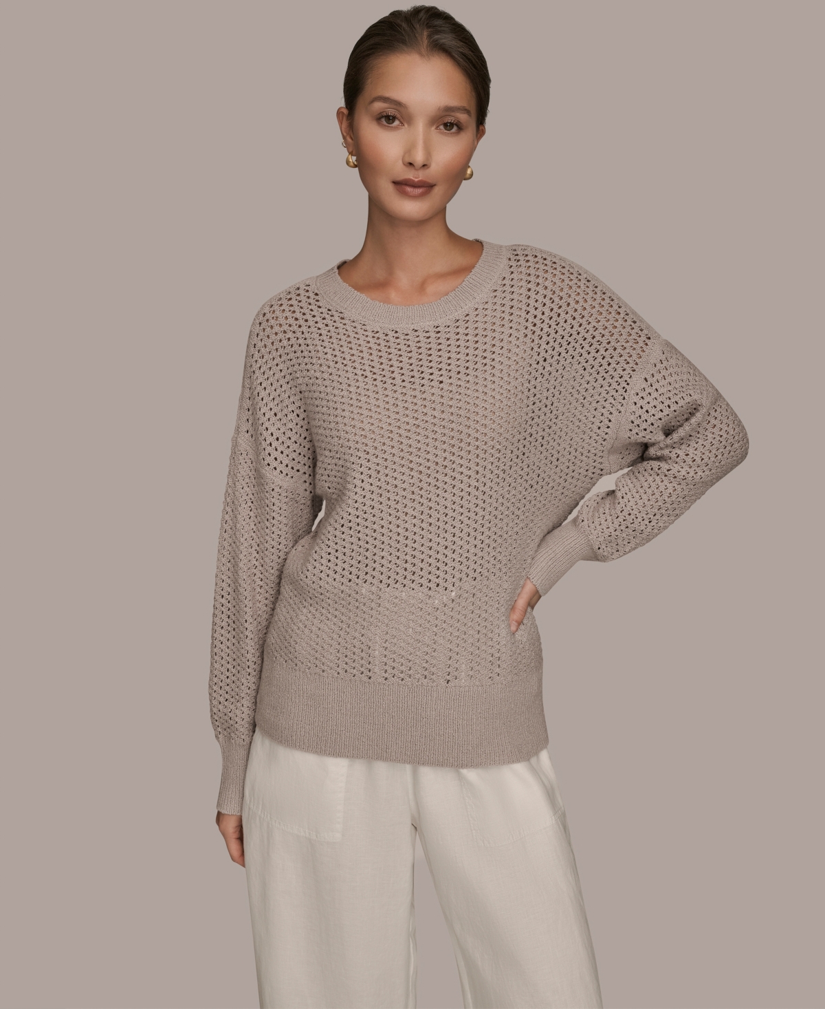 Donna Karan Weekend Women's Open Stitch Crewneck Sweater In Neutral