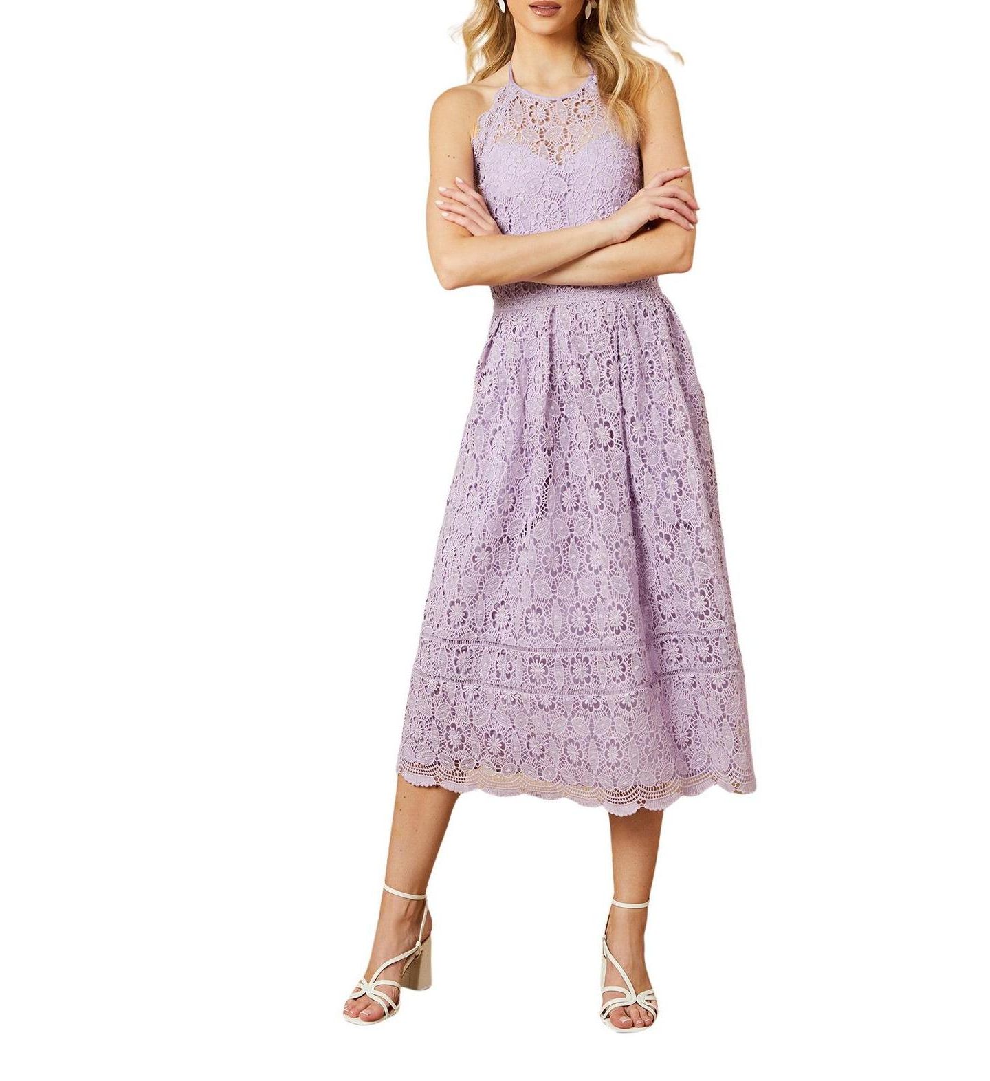Женское платье Oasis Lace Detail Halterneck Midi, цвет: Сиреневый — фото 6
