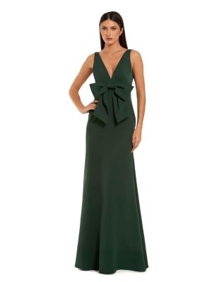 Mac Duggal Women's Crepe Sleeveless V Neck Column Dress With Bow - Macy's