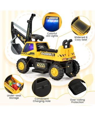 Kids Ride on Excavator Digger Electric Construction Vehicles with Lights & Music