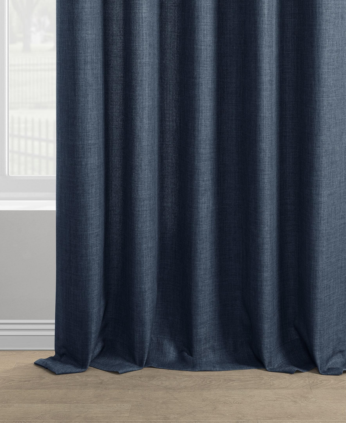 Half Price Drapes Sergeants Blue Italian Faux Linen Room Darkening Curtain