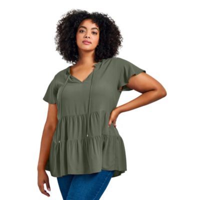 Women's Plus Size Lani Flutter Sleeve Tiered Top
