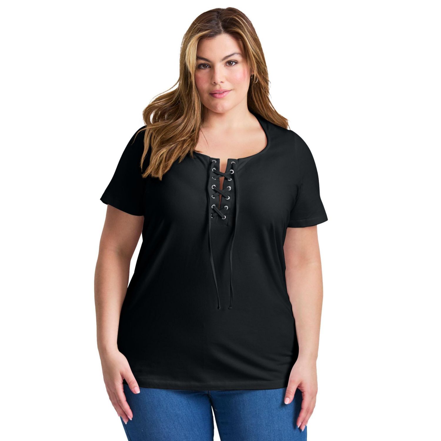 Women's Plus Size Lacing Detail Tunic Tee