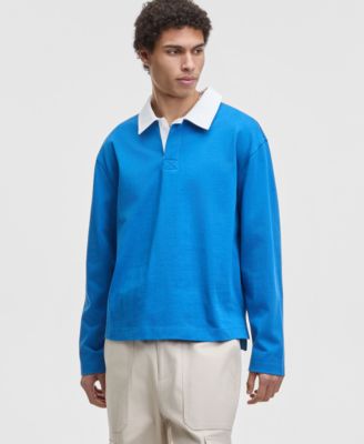 Men's Cotton Contrast-Collar Relaxed Rugby Polo Shirt