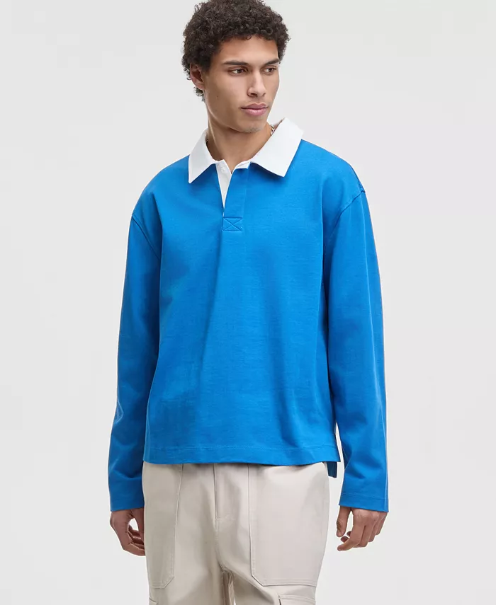 Men's Cotton Contrast-Collar Relaxed Rugby Polo Shirt