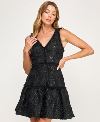 Juniors' Corded Sequin Ruffle Dress