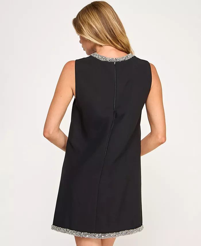 Juniors' Jewel Round Neck Mini Dress - thumbnail 3