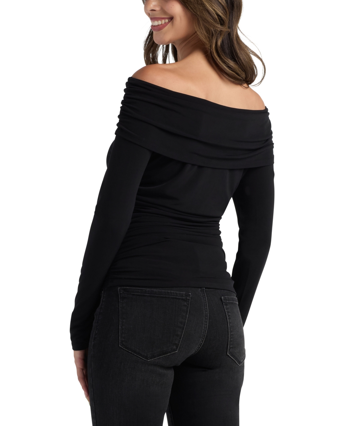 Bcx Juniors' Solid Shirred Long-sleeve Top In Black