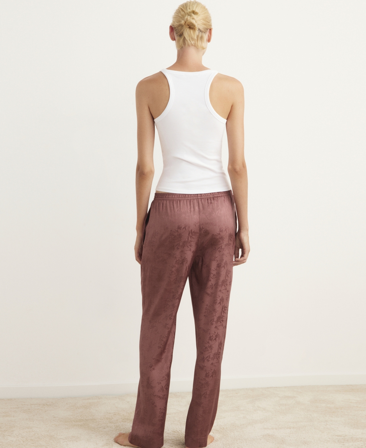 Mango Women's Jacquard Satin Pajama Pants