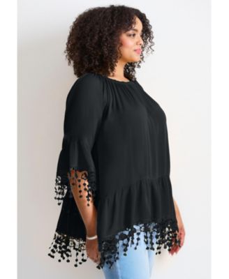 Women's Crochet Fringe Trim Tunic