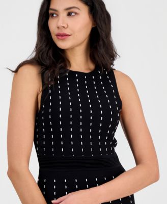 Women's Pinstripe Pleated Sweater Dress