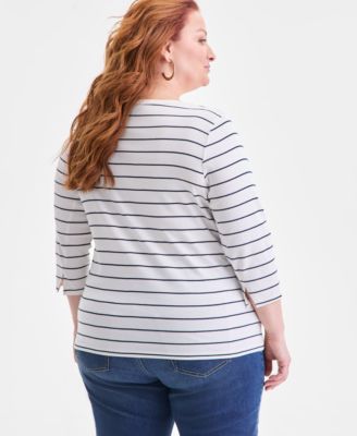 Plus Size Cotton Boat-Neck Top, Macy's Exclusive