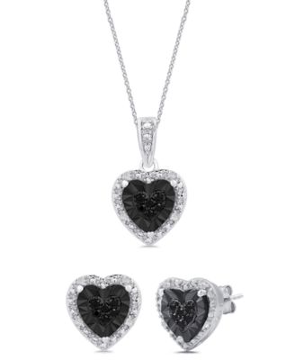 Marsala 2-Piece Diamond Earring and Pendant Necklace Set (1/4 ct. t.w.) in Sterling Silver - Black  White Diamond
