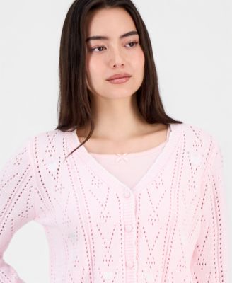 Juniors' Pointelle Embroidered Cardigan